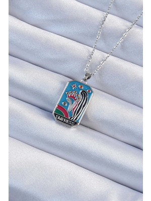 Rafiel 316L Çelik Zincir Gümüş Renk Taç ve Kız Figürlü Renkli Mineli Tarot Kolye