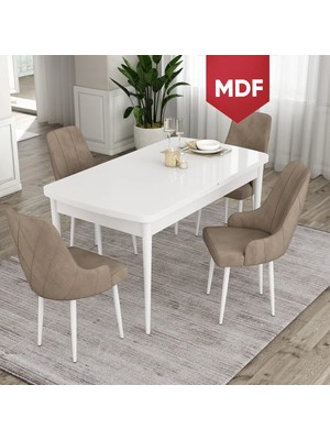 Canisa Concept Ram Serisi, MDF 80 x 132 cm Açılabilir Masa Takımı, Beyaz Masa 4 Sandalye