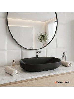 Kale Zero 2.0 60X40 cm Mat Siyah Yarı Gömme Oval Lavabo