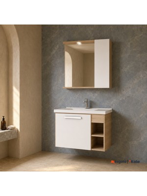 Kale Mare 80 cm Beyaz-Meşe Banyo Dolabı Takımı