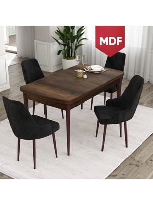 Canisa Concept Ram Serisi, MDF 80 x 132 cm Açılabilir Masa Takımı, Barok Ahşap Desen Masa 4 Sandalye