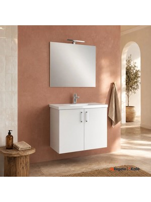 Kale Noah Beyaz 80 cm Kapaklı Alt Dolap, Lavabo ve Aynalı Banyo Seti
