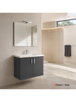 Kale Noah Antrasit 80 cm Kapaklı Alt Dolap, Lavabo ve Ayna Takımı