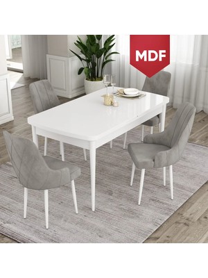 Canisa Concept Ram Serisi, MDF 80 x 132 cm Açılabilir Masa Takımı, Beyaz Masa 4 Sandalye