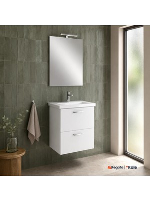 Kale Noah Beyaz 55 cm Çift Çekmeceli Alt Dolap, Lavabo ve Ayna Takımı