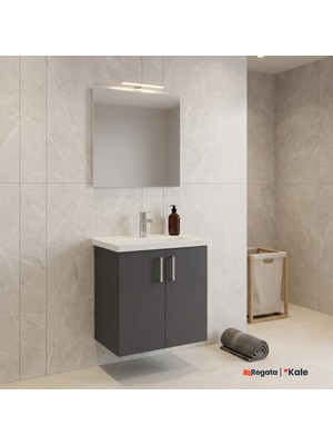 Kale Noah Antrasit 65 cm Kapaklı Alt Dolap, Lavabo ve Aynalı Banyo Seti