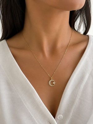 CM Jewelry Ay Yıldız Zirkon Taşlı Gold Çelik Kolye