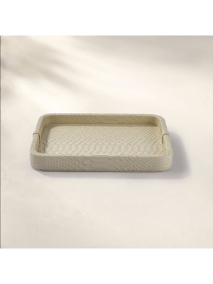 Qua Home Cleo Krokodil Dekoratif Deri Tepsi Bej 30X23X3 cm
