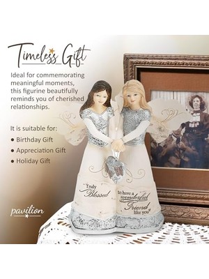 Livizmir Moda 82417 Elements Angels - Truly Blessed To Have A Wonderful Friend Like You 12,7 cm Çift Melek Heykelcik, Gümüş, Kahverengi, Bronz/bej, 14 cm