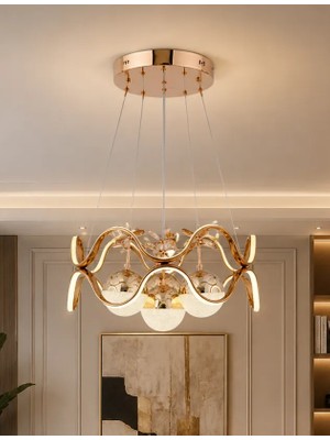 Trend Rose Gold Renkli 4 Lü Ledli Sarkıt Avize Alüminyum Malzeme ile Modern Tasarım