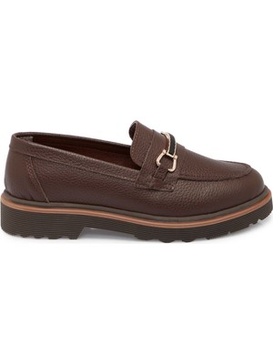 Tergan Kahverengi Hakiki Deri Kadın Loafer - K25S1AY68321-A24