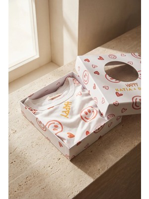 Bony Socks Kız Çocuk Gülen Yüz Desenli Kutulu Pijama Takımı Ekru