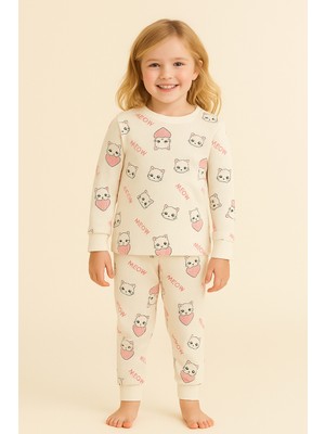 Bony Socks Kız Çocuk Kalpli Kedi Desenli Pijama Takımı