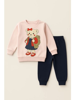 Bony Socks Kız Çocuk Teddy Desenli Eşofman Takımı Pembe
