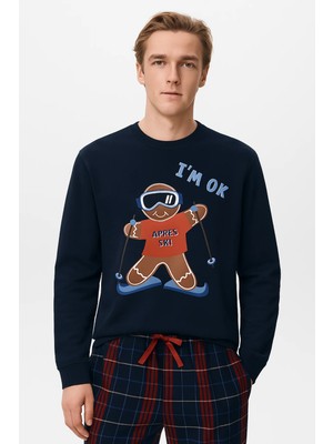 Bony Socks Erkek Snowboard Desenli Sweatshirt Pijama Üstü Lacivert