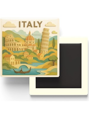 Livizmir Moda Italya - Paper Cut Art - Baskılı Buzdolap Magneti Kare - 9x9 cm