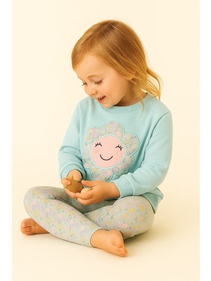 Bony Socks Kız Çocuk Papatya Baskılı Pijama Takımı Turkuaz