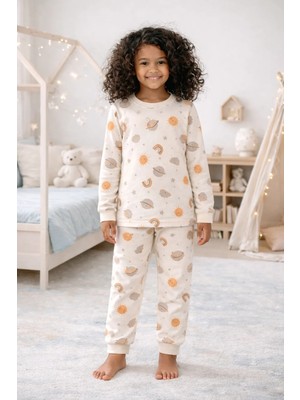 Bony Socks Çocuk Gezegen Desenli Pijama Takımı Ekru
