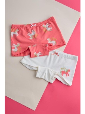 Bony Socks Kız Çocuk 2'li Paket Unicorn Boxer Ekru/pembe