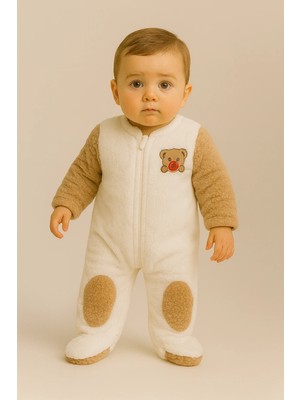Bony Socks Bebek Teddy Desenli Peluş Tulum Kahverengi