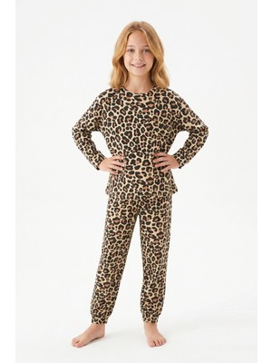 Modanino Kız Çocuk %100 Pamuk ve Rotasyon Desenli Pijama Takımı 3-8 Yaş 12743IS