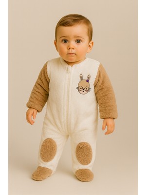 Bony Socks Bebek Tavşan Desenli Kulaklı Peluş Tulum Kahverengi