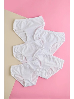 Bony Socks Kız Çocuk Fiyonklu 5'li Paket Slip Külot Beyaz