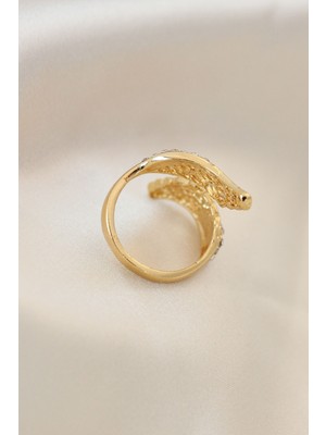 Ematcrt Ayarlamalı Gold Renk Metal Zirkon Taşlı Kanat Yüzük - Lisinya