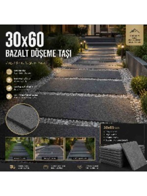 5 Adet Doğal Siyah Bazalt Adım Taşı 30X60 cm 5’li Set | Bahçe Yolu Peyzaj Taşı