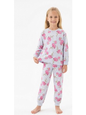 Modanino Kız Çocuk %100 Pamuk ve Filamingo Desenli Pijama Takımı 3-8 Yaş 12744IS