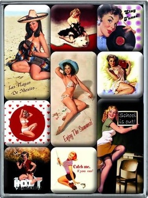 Livizmir Moda Nostalgic Art Pin-Up Beach Magnet Set