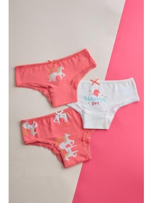 Bony Socks Kız Çocuk 3'lü Paket Unicorn Slip Ekru/pembe
