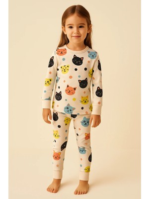 Bony Socks Kız Çocuk Kedi Desenli Pijama Takımı Açık Pembe