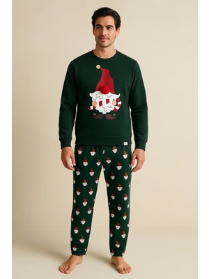 Bony Socks Erkek Santa Claus Yılbaşı Temalı Sweatshirt Pijama Üstü Yeşil