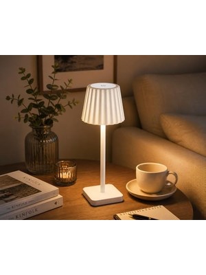 Livizmir Moda Merida Şarjlı LED Masa Lambası | 3 Renk (3000K-4500K-6000K) Dimmer Ayarlı | Dokunmatik | Kablosuz | Type-C Şarjlı | Dekoratif Ambiyans Aydınlatma | 38 cm (Beyaz)