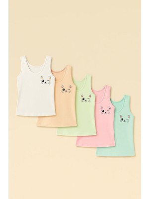 Bony Socks Kız Çocuk 5'li Kedi Desenli Atlet