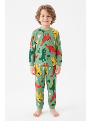 Modanino %100 Pamuk ve Dinazor Baskılı Erkek Çocuk Pijama Takımı 3-8 Yaş 12745IS