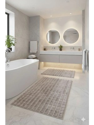 Homeland Tavşan Tüyü Klozet Takımı Banyo Paspası Kaymaz Tpr Taban Yıkanabilir 2'li Set 40X60-60X100