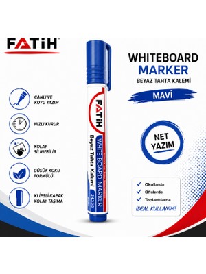 Danacı Kırtasiye Fatih Beyaz Tahta Kalemi Mavi Whiteboard Marker Silinebilir Hızlı Kuruyan Düşük Kokulu Tahta Kalemi