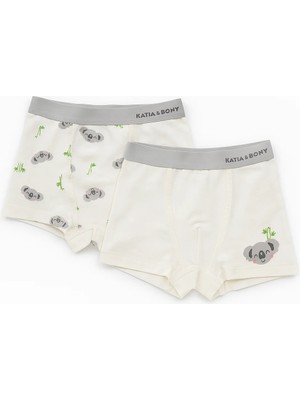 Bony Socks Erkek Çocuk Koala Desenli 2'li Boxer Ekru