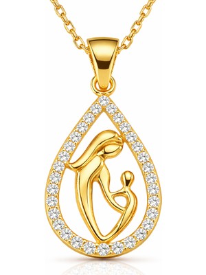 Hazego Gümüş Gold Damla Anne Çocuk Kolyesi