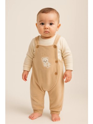 Bony Socks Bebek Teddy Desenli Düğmeli Tulum Ekru