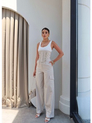 Esra Helvacı Korsaj Detay Bluz Pantolon Takım