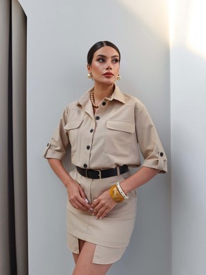 Esra Helvacı Kemerli Gömlek Etek Takım