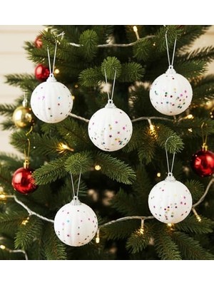 Livizmir Moda Beyaz Yılbaşı Ağaç Süsü Top Seti – 6 Adet