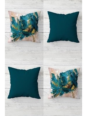 Livizmir Moda Katmerli Çiçek ve Düz Kırlent Gizli Fermuarlı Kırlent Kılıfı Koltuk Yastık Kılıfı TAKIM(4ADET), Turkuvaz Yeşili-Gold-Bej 45 x 45