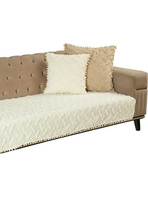 Livizmir Moda Ponela Bohem Ponponlu Koltuk Örtüsü 90X200 cm Sadece Oturma Alanı (1 Adet)- Ekru