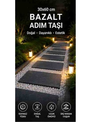 5 Adet 30X60 cm Doğal Bazalt Adım Taşı 2 cm Kalınlık – Bahçe ve Peyzaj Taşı