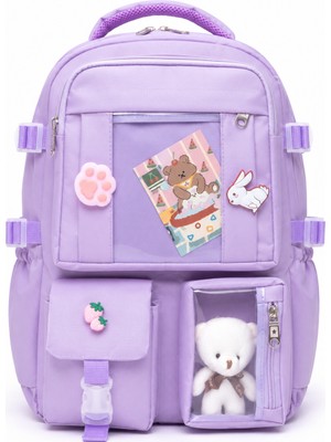 Quovo Kawaii Kore Tarzı Full Aksesuarlı Ortopedik Yerli Günlük Okul Sırt Çantası