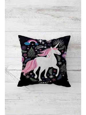 Livizmir Moda Sevimli Unicorn Desenler Gizli Fermuarlı Kırlent Kılıfı Koltuk Yastık Kılıfı TAKIM(4ADET), Pembe-Siyah 45 x 45